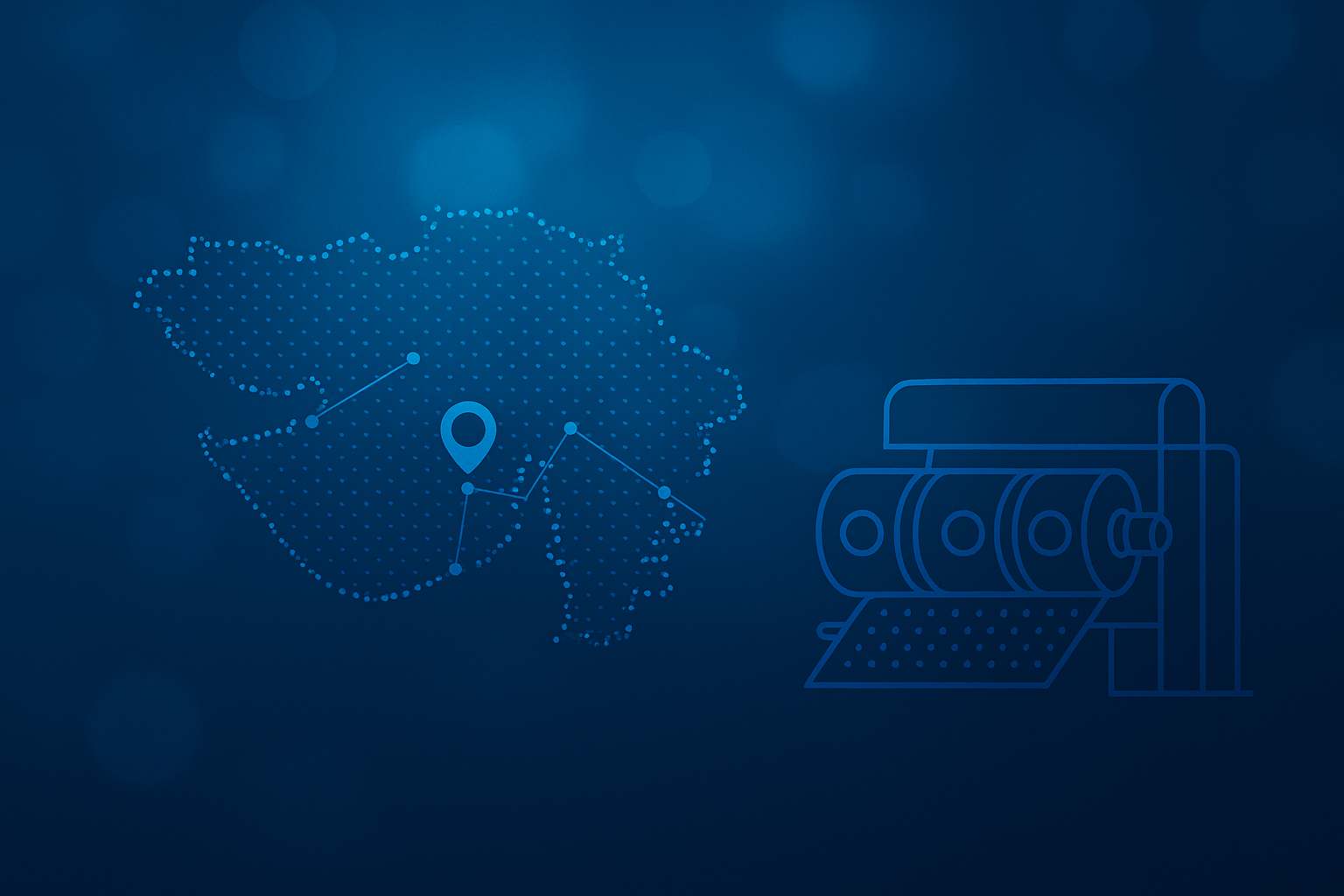 Offset printing in Ahmedabad and Gujarat – blue header image with Gujarat map and offset printing press illustration
