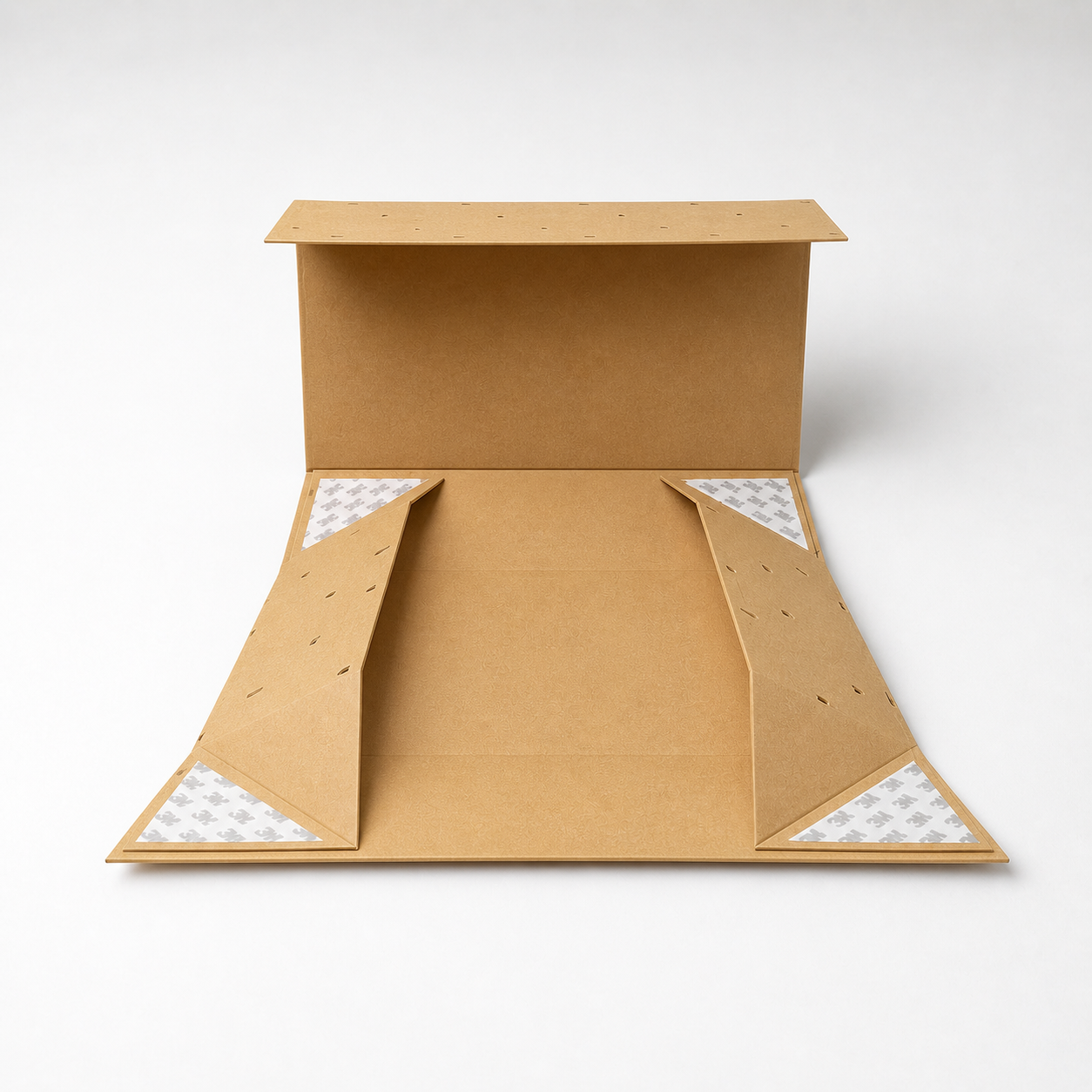 Kraft collapsible rigid box assembly view showing flat-pack rigid packaging structure