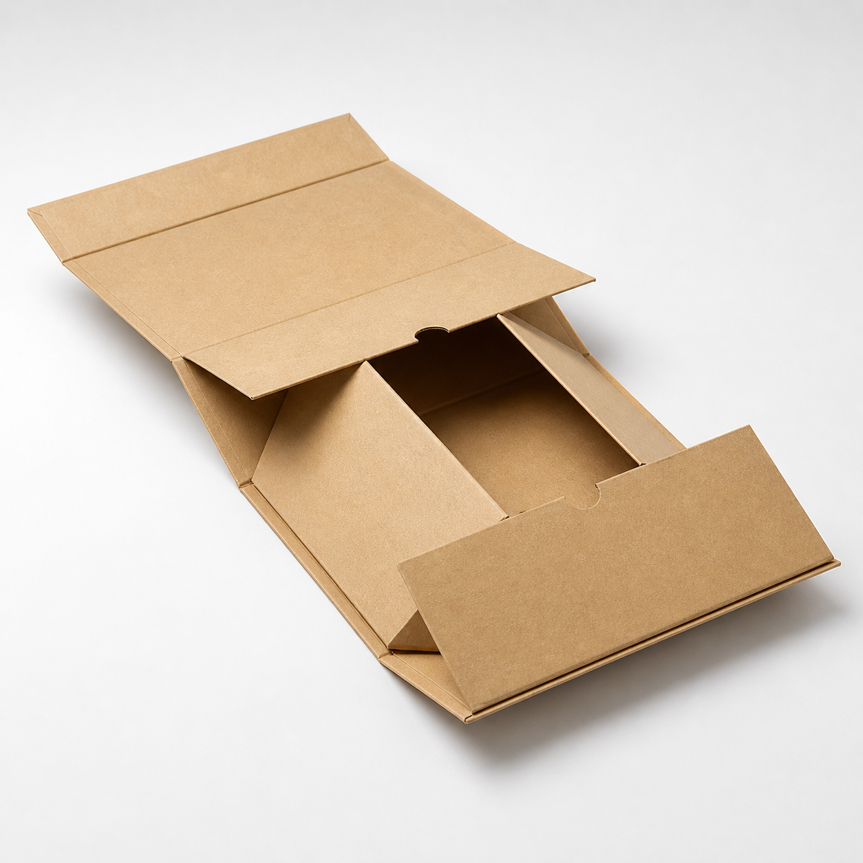 Kraft collapsible rigid box in flat-pack open form for premium product packaging