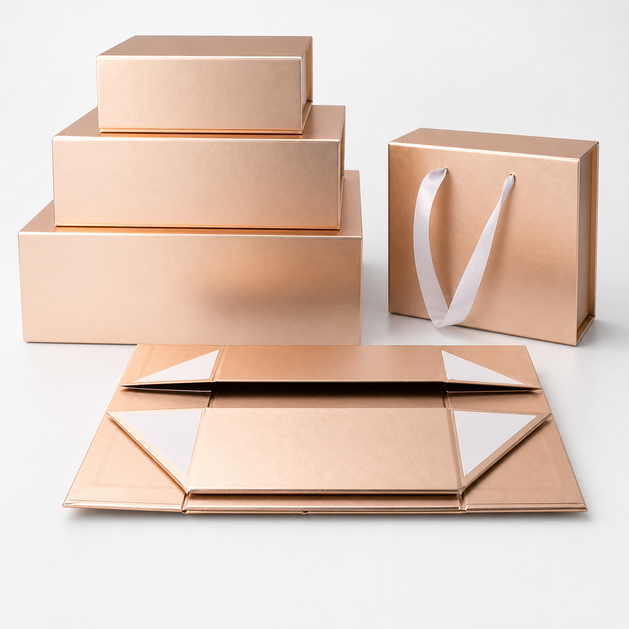 Rose gold collapsible rigid box packaging set for luxury gifts and premium products